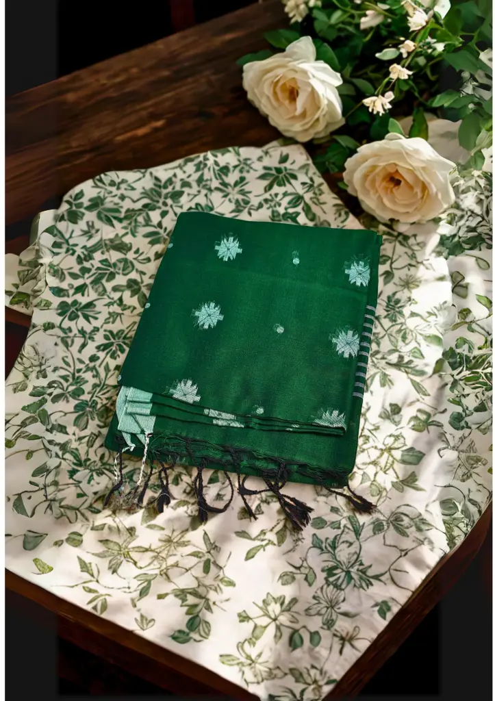 BENGALI HANDLOOM SAREE(Forest Green)